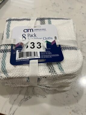 American Mills 8-Pack Scrubber Cloths - White with Teal Stripes